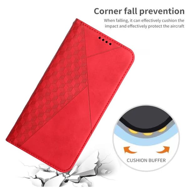 iPhone 18 Pro / iPhone 17 Pro Skal läderfodral - diamantsplicing med magnetisk känsla Röd