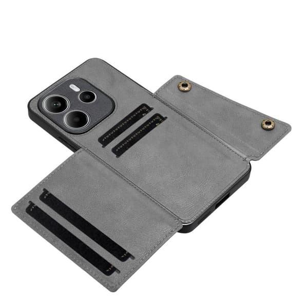 Redmi Note 14 4G - Magnetiskt Mobilskal med Dubbel Spänne och Kortfack Grå