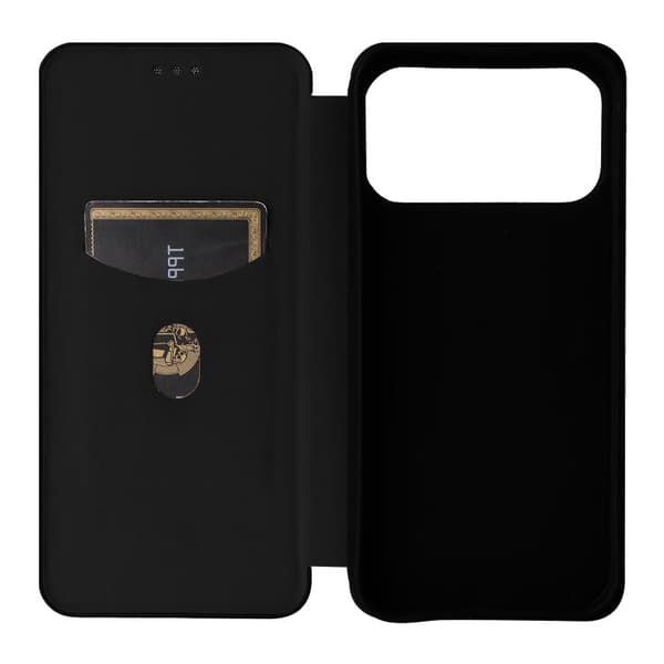 iPhone 18 Pro / iPhone 17 Pro Skal läderfodral med kolfibertextur Svart