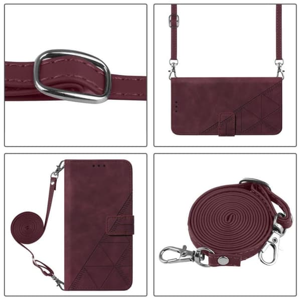 Redmi Note 14 Pro 4G - 3D Prägad Flip Läderfodral med Crossbody Rem Vinrött