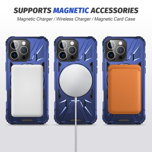 iPhone 16 Pro MagSafe Magnetisk Stötsäker Skal med Ringhållare Marinblå
