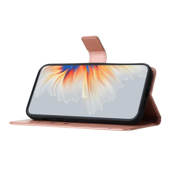 iPhone 18 Pro Max / iPhone 17 Pro Max Skal Läderfodral med Blomsterprägling Roséguld