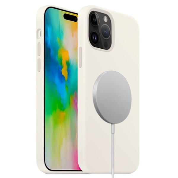 iPhone 16 Pro Max Liquid Silicone Full Coverage MagSafe Skal Vit