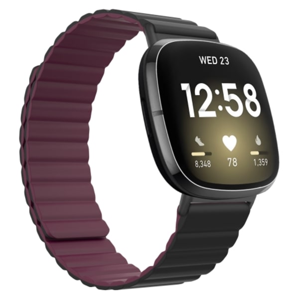 För Fitbit Versa 3 / Sense Universal Magnetic Silicone Watch Band Black Wine Red