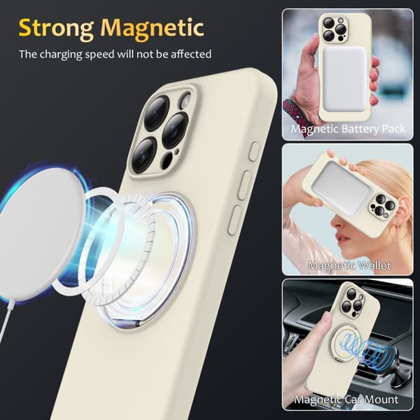 iPhone 16 Pro Liquid Silicone MagSafe Skal med Rotationshållare Vit