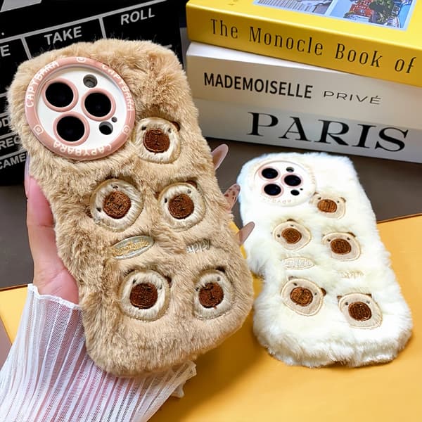 iPhone 16 Pro Bär Plush Silikon Skal Beige