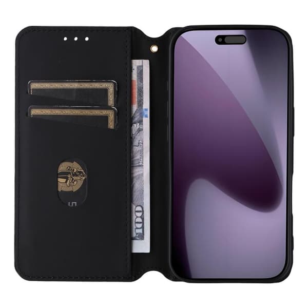 iPhone 17 Pro Max Skal läderfodral med kubisk rutmönster Röd