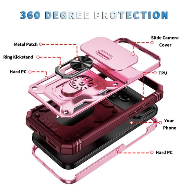 iPhone 18 Pro Max / iPhone 17 Pro Max Skal med Sliding Camshield TPU + PC och Hållare Rosa + Rosröd