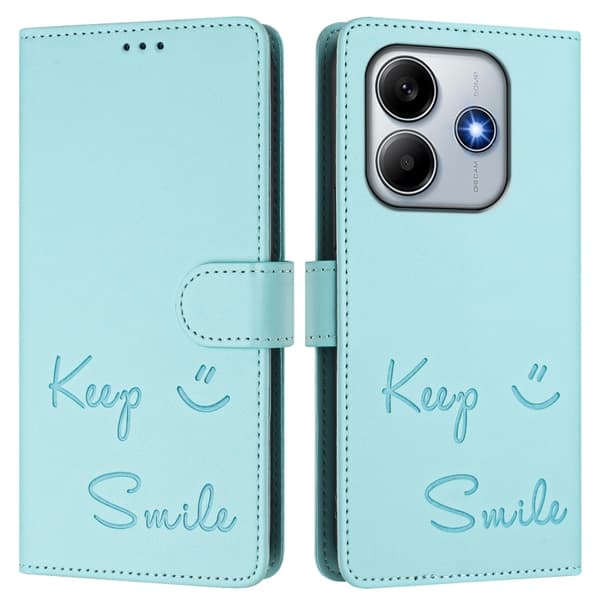 Redmi Note 14 5G - RFID Läderfodral med Smile Embossing Mintgrön