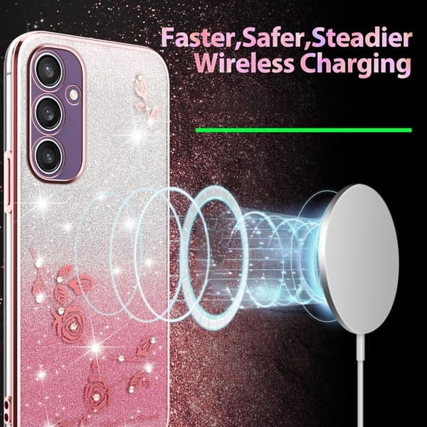 Samsung Galaxy S24 5G Skal med Gradient Glittrande Blommor Rosa