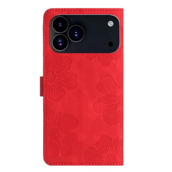 iPhone 18 Pro Max / iPhone 17 Pro Max Skal läderfodral med blomsterprägling Röd