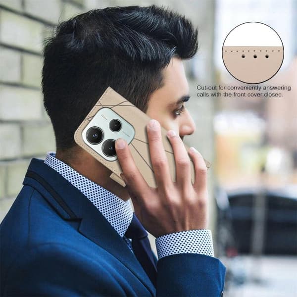 Redmi Note 14 5G - Geometriskt Mönster RFID Läderfodral Beige