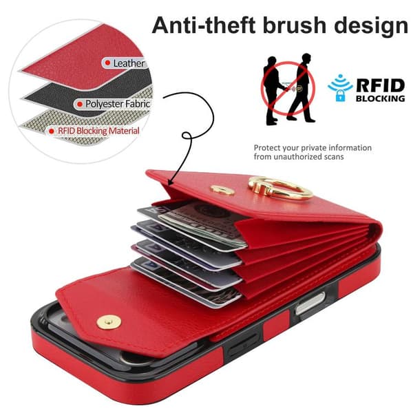 iPhone 18 Pro Max / iPhone 17 Pro Max Skal med Ringhållare och RFID-kortfack Röd