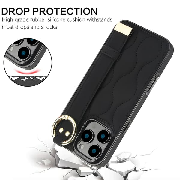 iPhone 16 Pro Max Skal med Handledsrem - Non-slip Full Coverage PU Skydd Svart