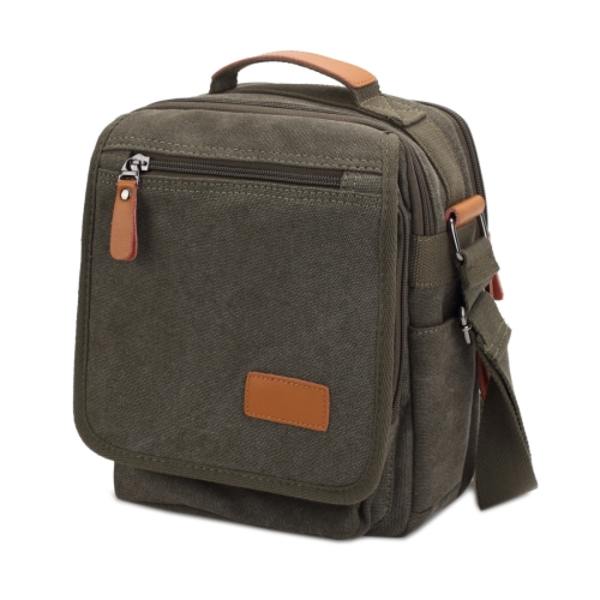 Multifunktionell Canvas Herr Väska Resa Crossbody Axel Väska Business Portfölj Tablet Väska Handväska Army Green