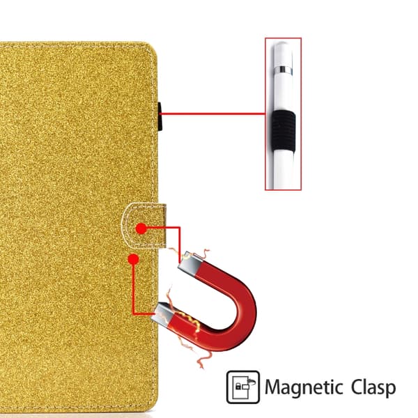 Samsung Galaxy Tab A9 / A11 Glittrig PU Tabletfodral med Sömn/Väckfunktion Guld