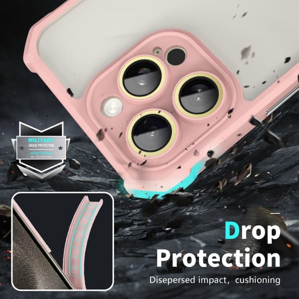 iPhone 16 Pro Skal med Stötsäker Akryl och Linsskyddsglas Rosa