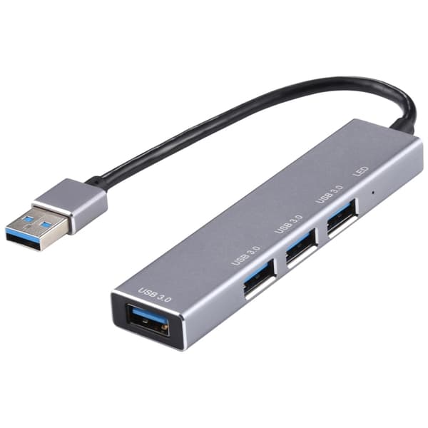 USB 3.0 Aluminium Hub Adapter med LED Indikator - 4-portars USB 3.0 Hub (Silver Grey)