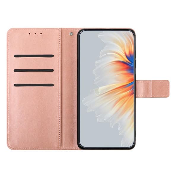 iPhone 17 Pro Max Skal Läderfodral med Blomsterprägling Roséguld