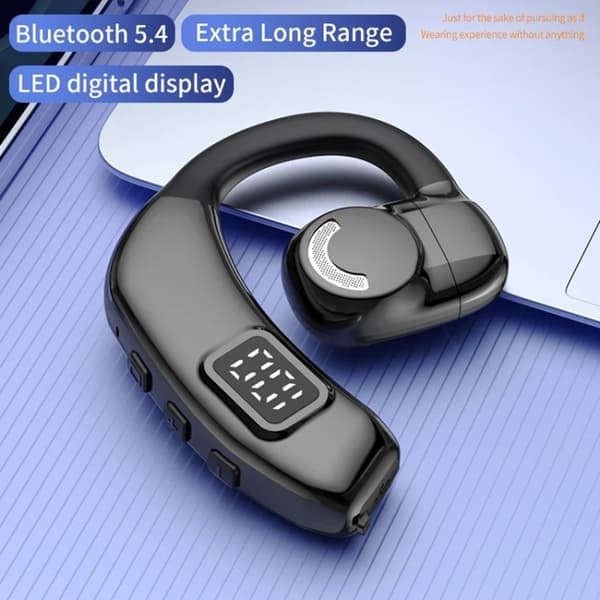 Bluetooth-headset Digital Display Hängande Öra OWS Stereo Sports Earbuds Vit
