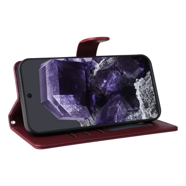 för Pixel 9 Pro Skal i Diamantmönstrad Läder Flip Design Vinrött