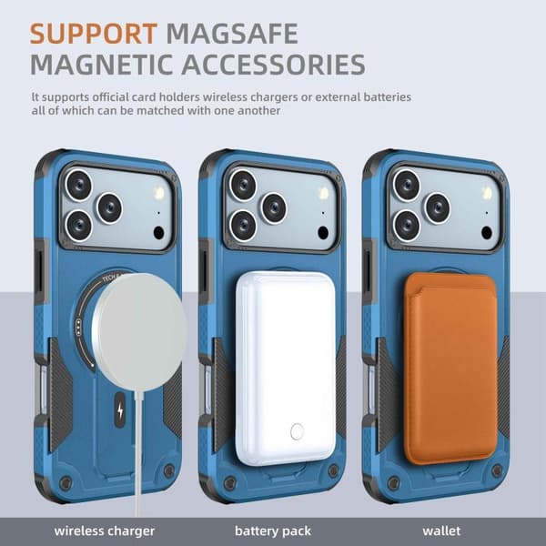 iPhone 17 Pro Max Skal med Armor MagSafe Hållare - PC Hybrid TPU Mörkblå