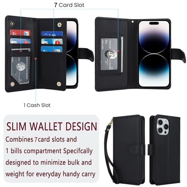 iPhone 16 Pro Skal - Multi-Kort Plånbok RFID Läder Svart