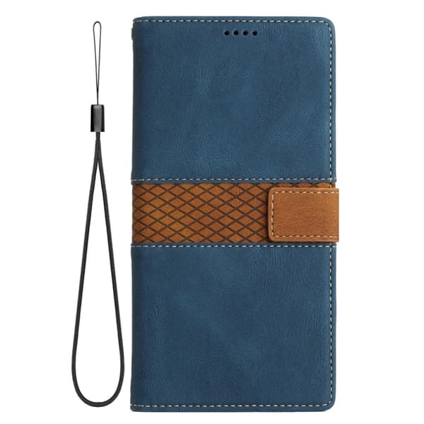 iPhone 16 Pro Max Skal Läder med Lanyard - Grid Stitching Design Blå