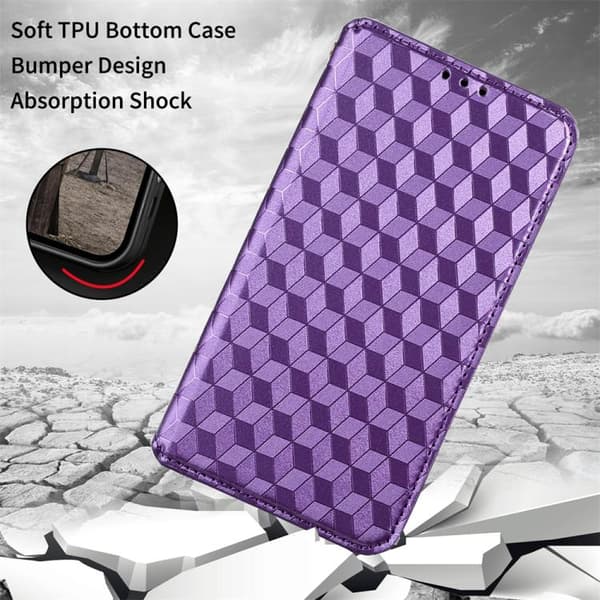 iPhone 16 Pro Cubic Grid Texture Skal Läder Fodral Purpur