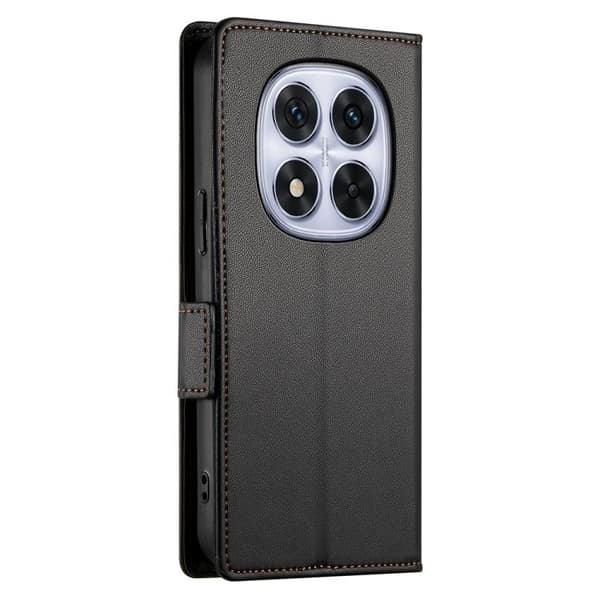 Redmi Note 14 Pro 4G - Magnetisk Frostad Läderfodral med Sidobuckle Svart