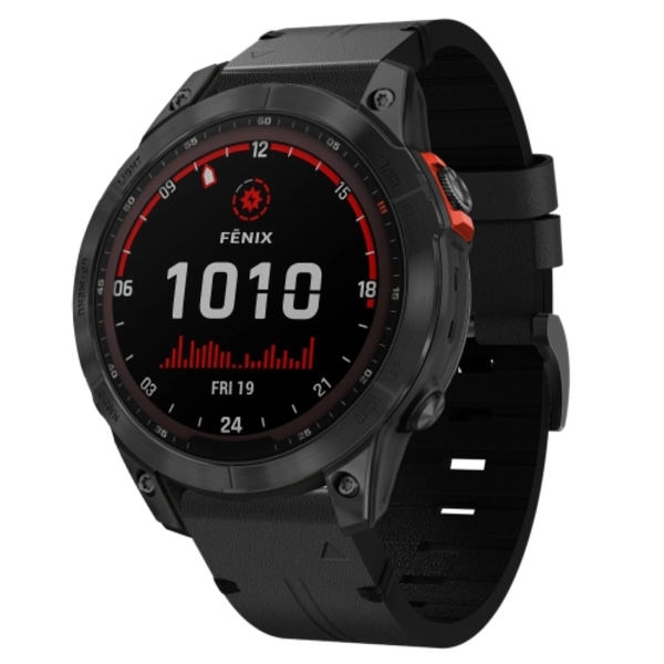 För Garmin Fenix ​​7 Solar 22mm läder stålspänne watch Black