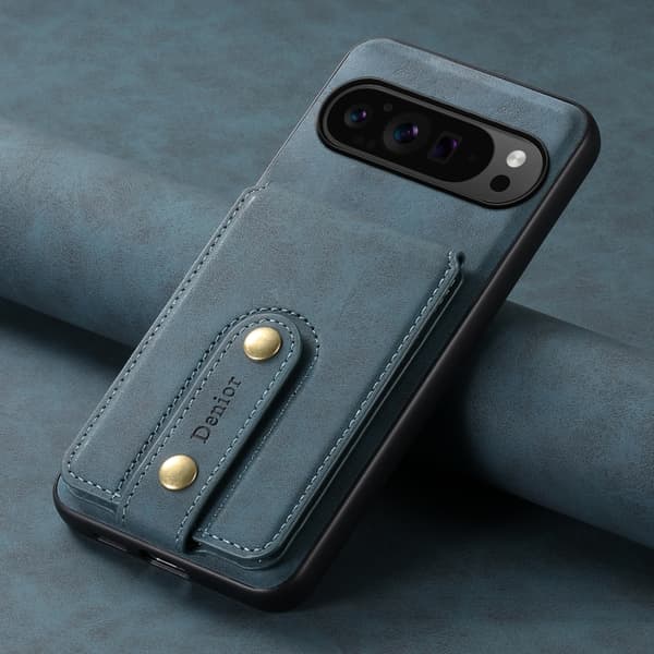 för Pixel 9 Pro Skal - Denior D14 NK Retro Mönster MagSafe Magnetisk Kortfack Läderfodral Blå