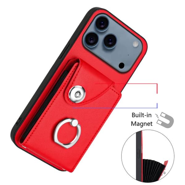 iPhone 18 Pro Max / iPhone 17 Pro Max Skal med Kortfack och Ringhållare Röd