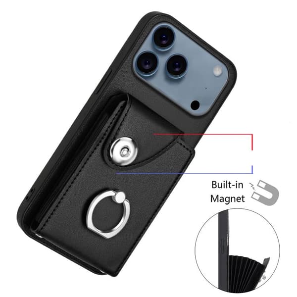 iPhone 18 Pro Max / iPhone 17 Pro Max Skal med Kortfack och Ringhållare Svart
