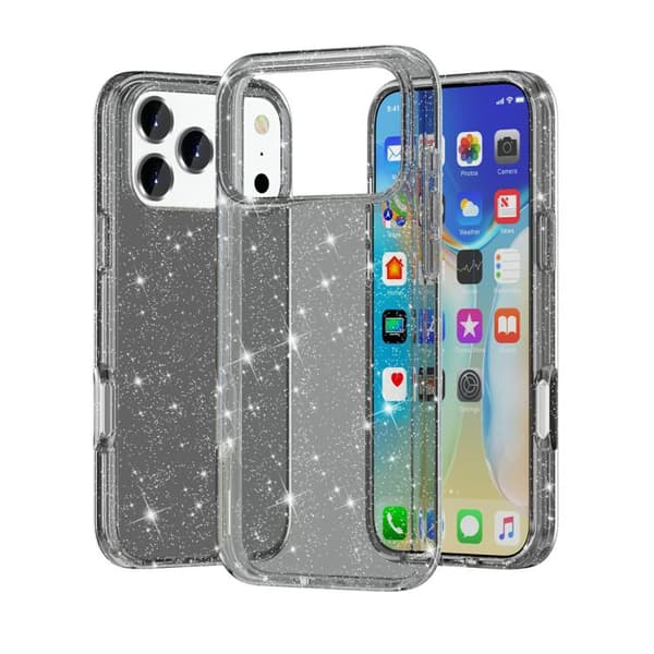 iPhone 18 Pro / iPhone 17 Pro Skal med Stötskydd och Glitterpulver Svart