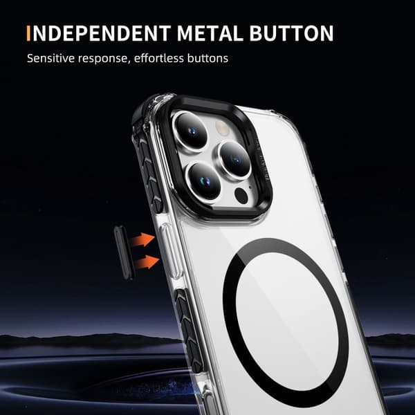 iPhone 16 Pro Max Rainbow Series Transparent MagSafe Linshållare Skal Svart