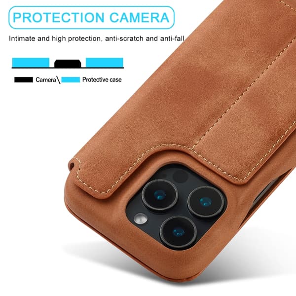 iPhone 16 Pro Max LC.IMEEKE Hon Ancient Series Flip Fodral - Elegant och Skyddande Skal Brun