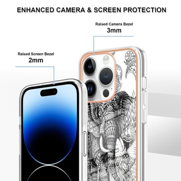 iPhone 16 Pro Skal med Elektropläterad Marmor och Dubbel-Sidig IMD Design Totemelefant