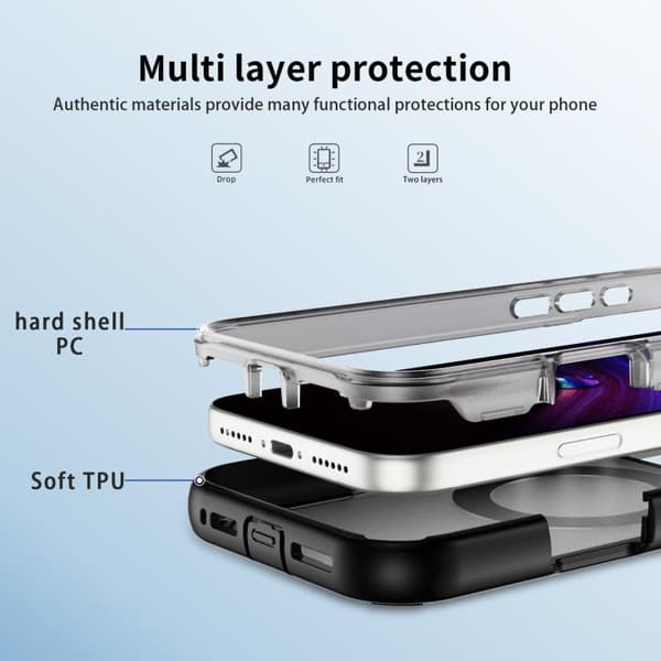 iPhone 18 Pro Max / iPhone 17 Pro Max Skal Defend Rugged Gear Holder MagSafe Svart + Transparent grå