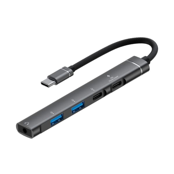5-i-1 USB-C Multi-funktionshub Adapter (Grå) - Aluminiumlegering, Lätt och Bärbar