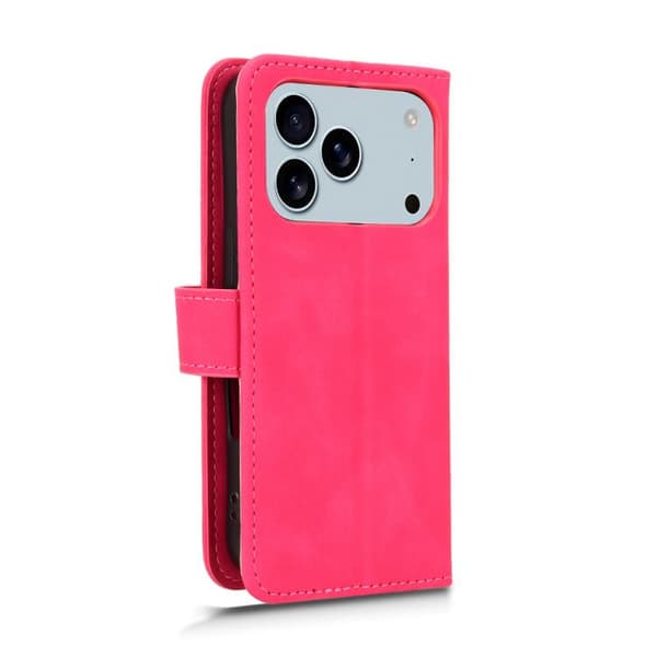 iPhone 18 Pro Max / iPhone 17 Pro Max Skal läderfodral med magnetisk flip Rosröd