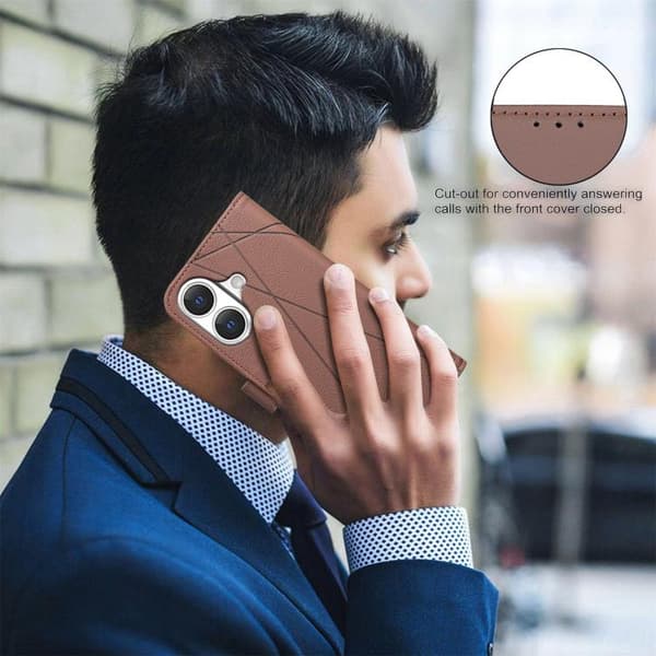 iPhone 17 Skal läderfodral med geometriskt mönster Brun
