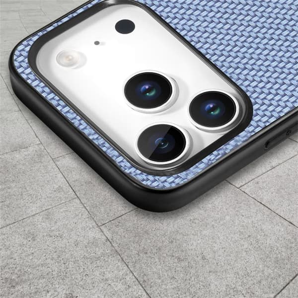 iPhone 18 Pro Max / iPhone 17 Pro Max Skal - kolfibertextur och läder Blå