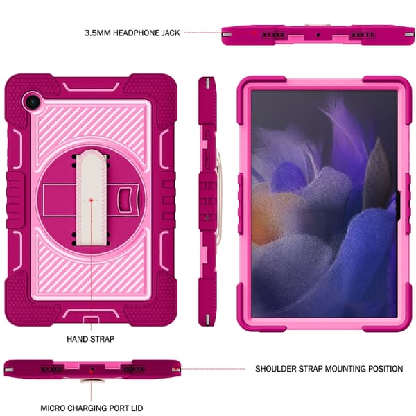 Samsung Galaxy Tab A8 10.5 (2021) 360° Rotationsfodral i Silikon + PC Rosaröd+Rosa