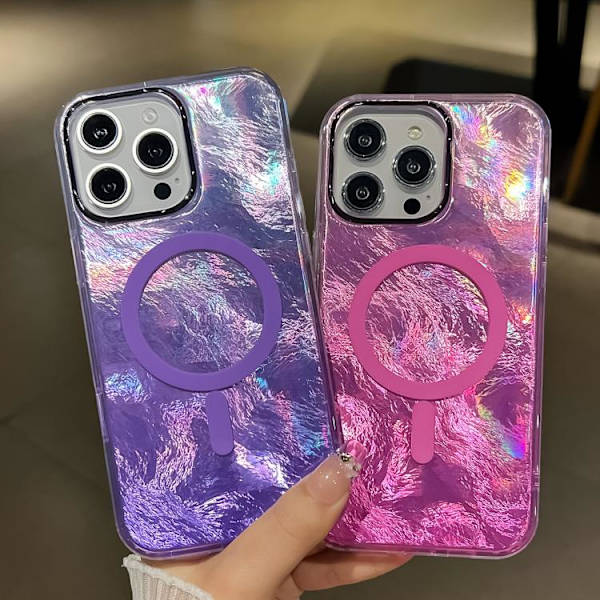 iPhone 16 Pro Pläterad Gradient Glacier Textur MagSafe Skal Silverblå