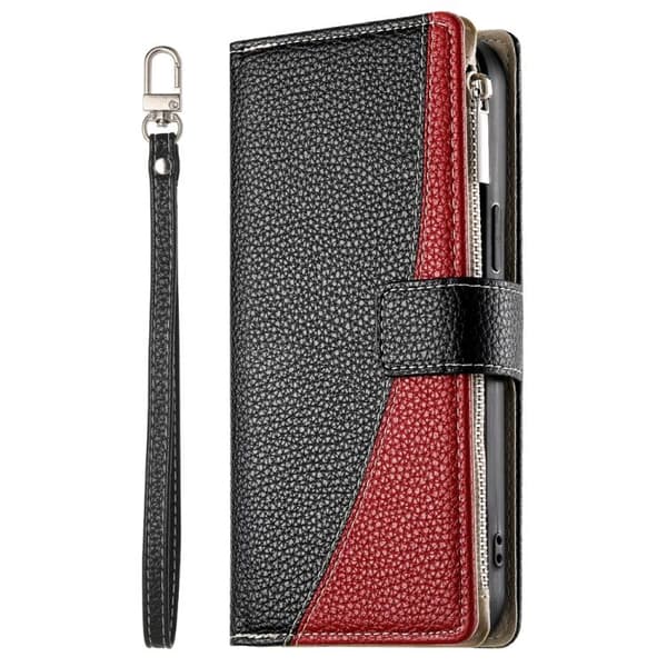 Redmi Note 14 5G - Global Multi-kort Zipper Plånboksfodral i Läder med Kort Rem Svart