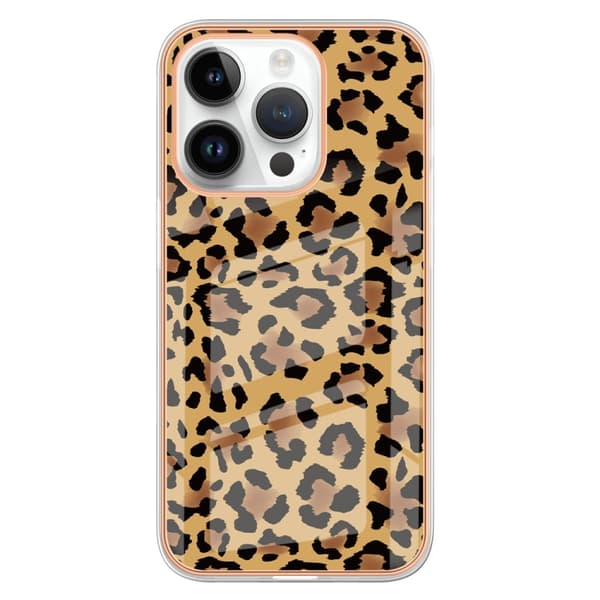 iPhone 16 Pro Skal med Elektropläterad Marmor och Dubbel-Sidig IMD Design Leopardmönster