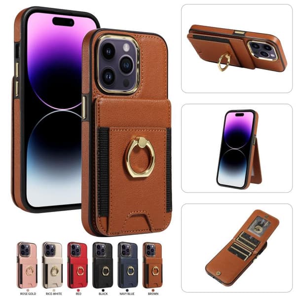 iPhone 16 Pro Max Skal - Multifunktionellt Vertikalt Flip Fodral Läder Brun