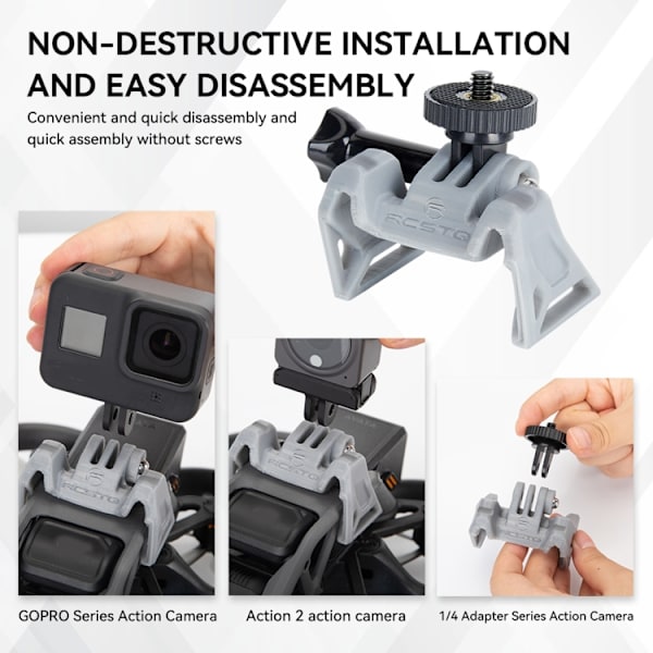 RCSTQ-förlängningshållare med 1/4-skruv för DJI Avata / Action 2/Gopro Hero11 Black