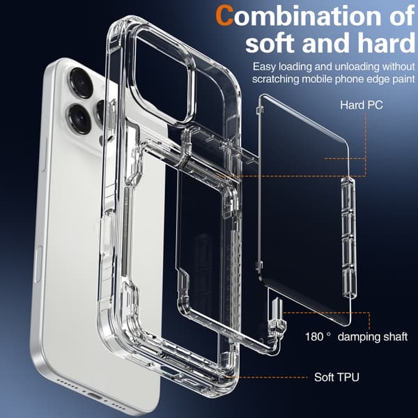 iPhone 16 Pro Max Crystal Clear Flip Skal med Kortfack Transparent